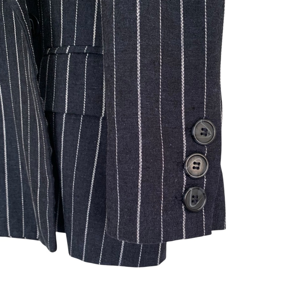 Free People Blue Pinstripe Linen Blend Double Breasted “Ashby” Blazer - Picture 5 of 11